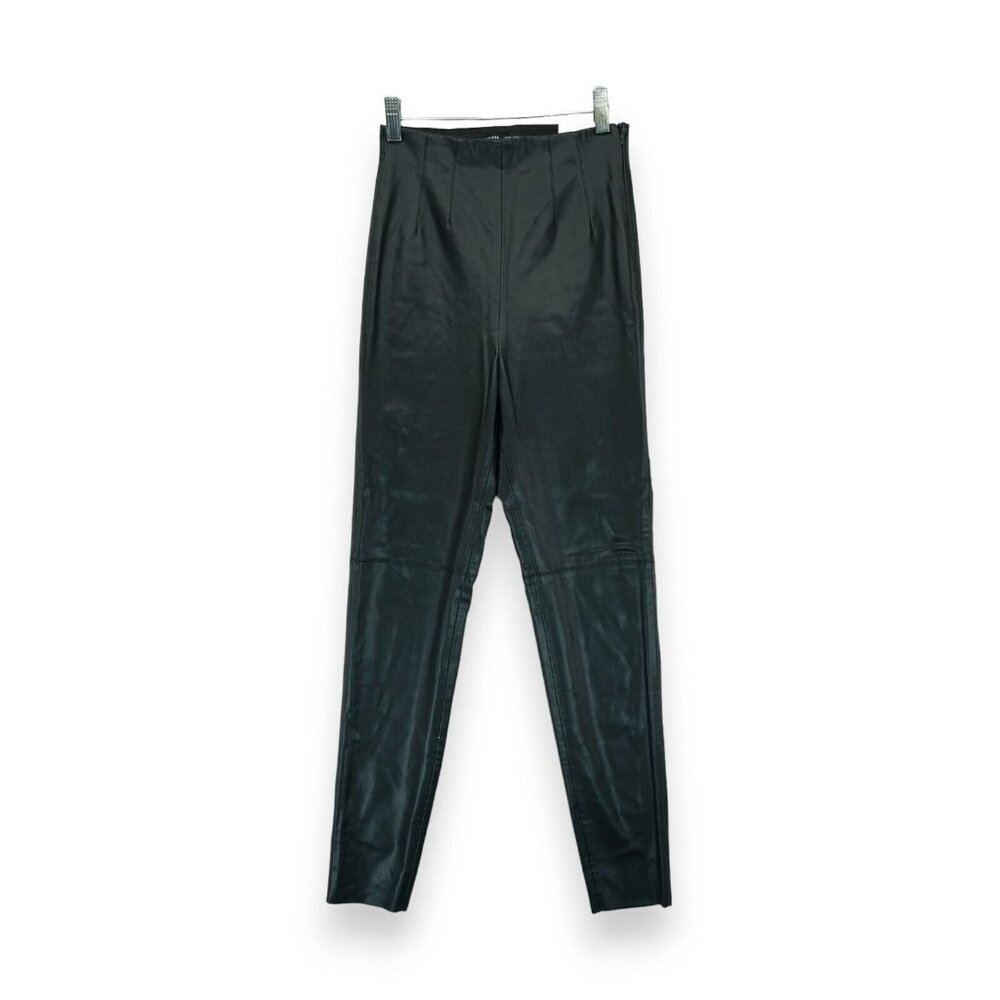 NWT ZARA Women's Black‎ Faux Leather Side Zip Ankle High Rise Leggings Pants XS